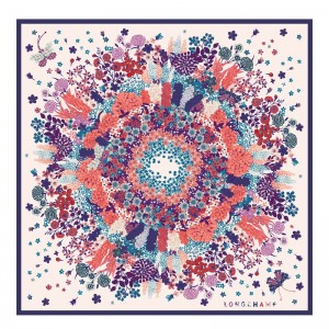 Longchamp Collier De Fleurs Silk Scarf 90 Bilberry | SDCOJ-7649