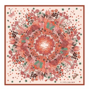 Longchamp Collier De Fleurs Silk Scarf 90 Sienna | IJWES-5918