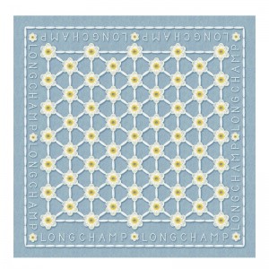 Longchamp Daisies Silk Scarf 50 Albastri | TBCUJ-3587
