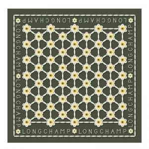Longchamp Daisies Silk Scarf 50 Kaki | XRTHO-5839