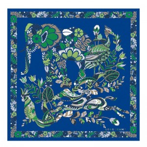 Longchamp Forêt Longchamp Silk Scarf 50 Albastri | PBGLV-5193