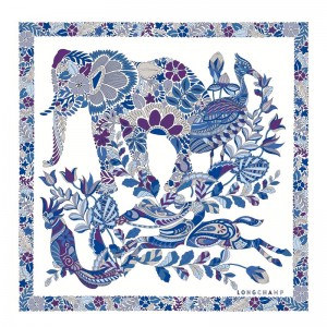 Longchamp Forêt Longchamp Silk Scarf 50 Albastri | YURDG-7562