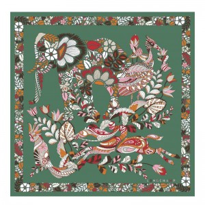 Longchamp Forêt Longchamp Silk Scarf 50 Sage | YKPLW-9816