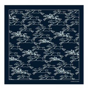Longchamp Gallop Denim Silk Scarf 50 Bleumarin | ZXCVL-1653