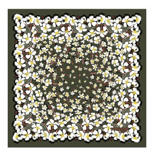 Longchamp Hawaiian Flowers Silk Scarf 50 Kaki | WHJBA-8460