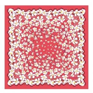 Longchamp Hawaiian Flowers Silk Scarf 50 Strawberry | GEBYD-2817