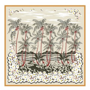 Longchamp Hawaiian Flowers Silk Scarf 90 Cais | FUOYL-8309