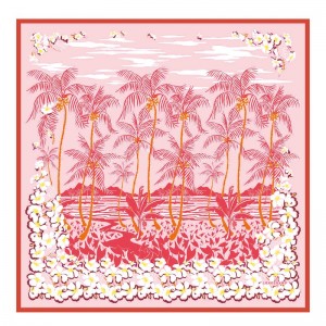 Longchamp Hawaiian Flowers Silk Scarf 90 Sienna | MHJCS-6793