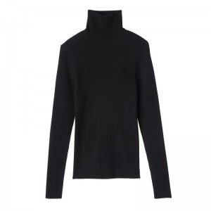 Longchamp High Collar Fitted Jumper Negrii | JKNMG-6172
