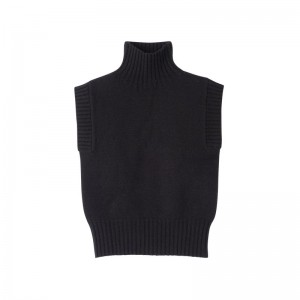 Longchamp High Collar No Sleeve Jumper Negrii | IOCHL-9104