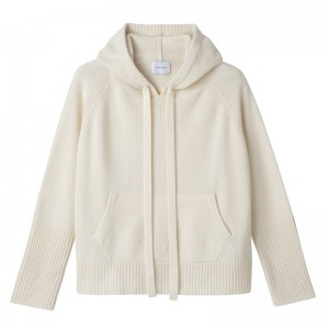 Longchamp Hoodie Jumper Ecru | KMUTL-2685