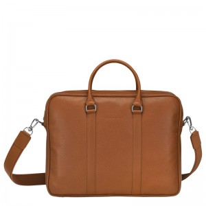 Longchamp Le Foulonné M Briefcase Caramel | XEGHC-6058