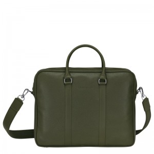 Longchamp Le Foulonné M Briefcase Kaki | KOMDW-6174