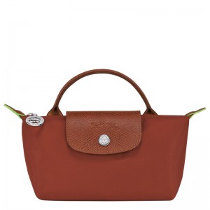 Longchamp Le Pliage Green Pouch With Handle Chestnut | IJCNB-7142
