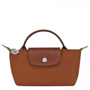 Longchamp Le Pliage Green Pouch With Handle Cognac | PCRDK-8165