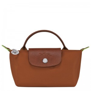 Longchamp Le Pliage Green Pouch With Handle Cognac | ORLYI-1062