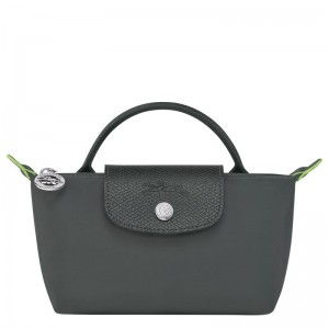 Longchamp Le Pliage Green Pouch With Handle Graphite | LOTUD-4375