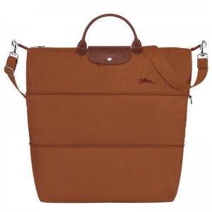 Longchamp Le Pliage Green Travel Bag Expandable Cognac | UBTME-6497