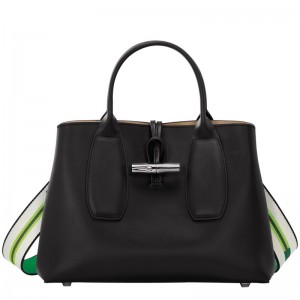 Longchamp Le Roseau M Handbag Negrii | OAVDH-6914
