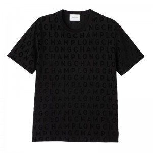 Longchamp Logo Large T-shirt Negrii | YHNKM-7915