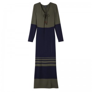 Longchamp Long Dress Bleumarin Kaki | TBUQO-4629