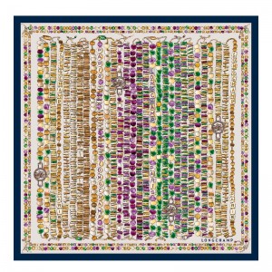 Longchamp Pearl Necklace Silk Scarf 50 Bleumarin | JLYKS-7105