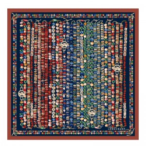 Longchamp Pearl Necklace Silk Scarf 50 Sienna | RVOFN-6021