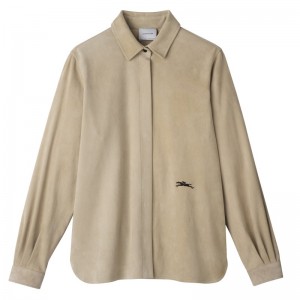 Longchamp Straight Leather Shirt Linen | WGQJY-4597