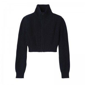 Longchamp Zip Collar Short Cardigan Bleumarin | EDKYP-7531